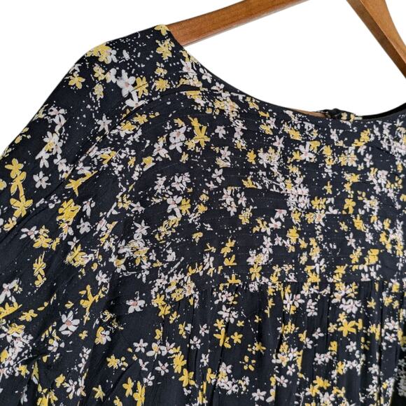 NEW Free People Dessa Bodysuit Top Medium Floral Pleated Puff Sleeve Tie Back - Picture 6 of 11